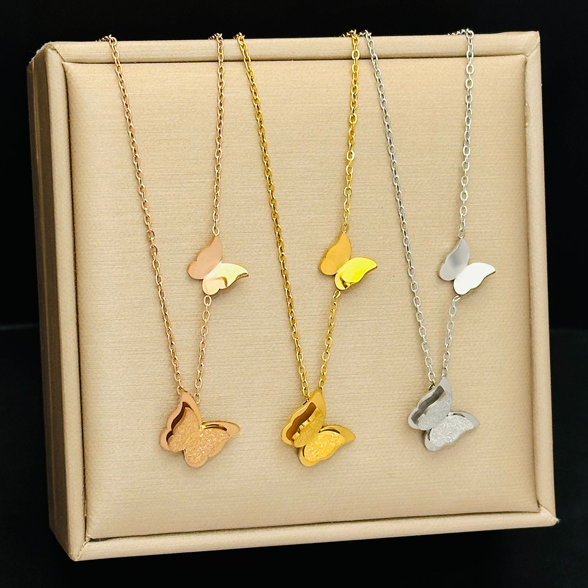 Minimalist Double Layer Butterfly Necklace & Jewelry Set - 18K Gold Plated Titanium Steel Choker (Necklace, Earrings, Bracelet, Anklet)