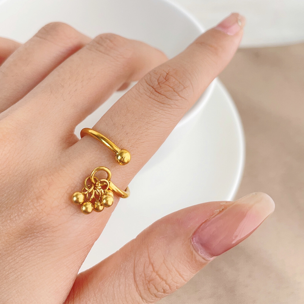 Beaded Open Ring in Gold Tone