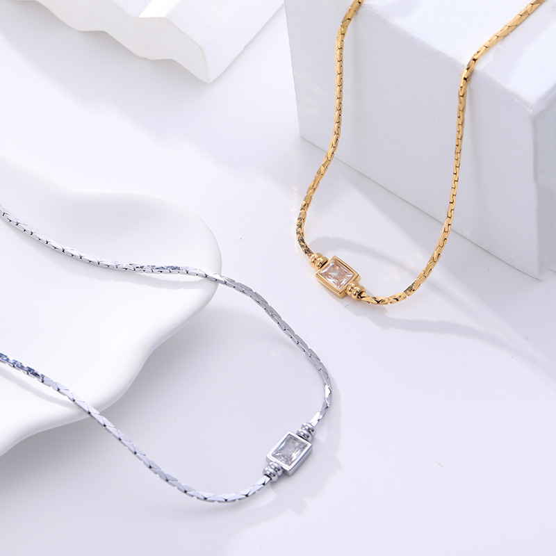18K Gold Plated Square CZ Snake Chain Necklace