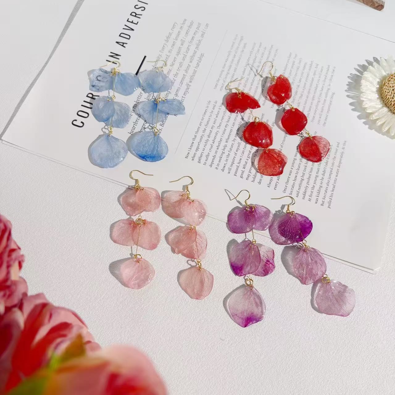 Clear Resin Hydrangea Earrings | Long Minimalist Dangle Jewelry