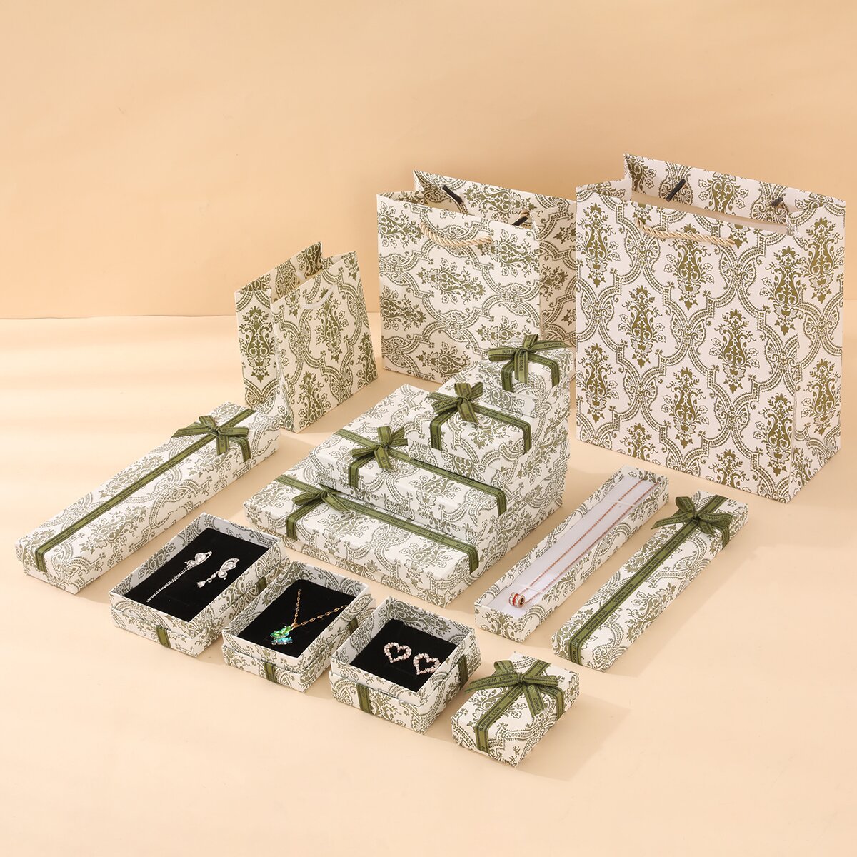 Elegant White Bow Jewelry Box Set - Lid & Base Gift Packaging for Rings, Necklaces & Watches