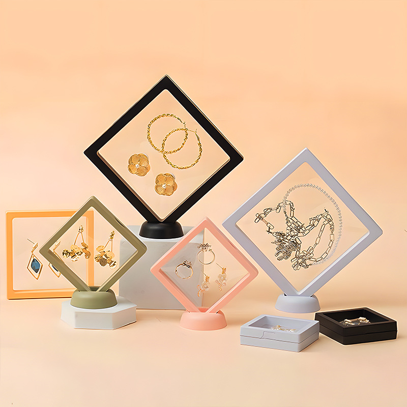 Premium PE Film Floating Jewelry Display Box - Anti-Tarnish & Dustproof Organizer for Necklaces, Rings & Earrings