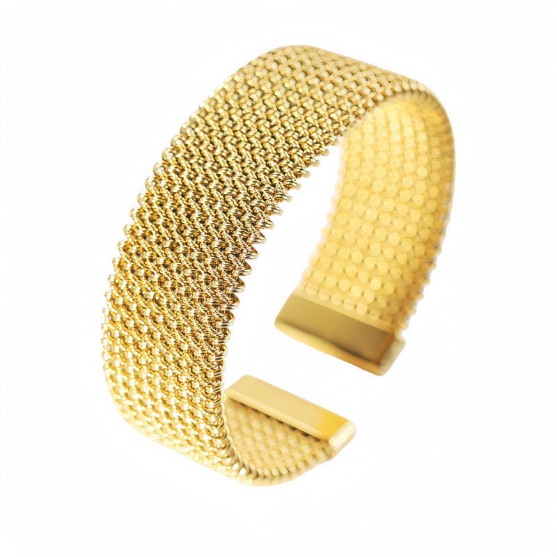 Architectural Wire Mesh Open Cuff - 18K Gold & Silver Plated Stainless Steel Statement Bracelet