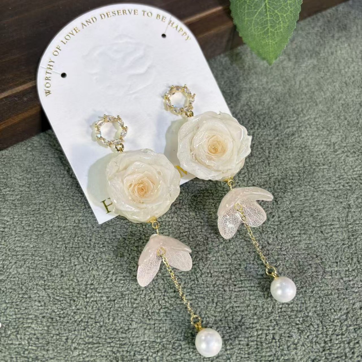 Preserved Rose & Hydrangea Tassel Earrings - Long Pearl Floral Dangle Jewelry