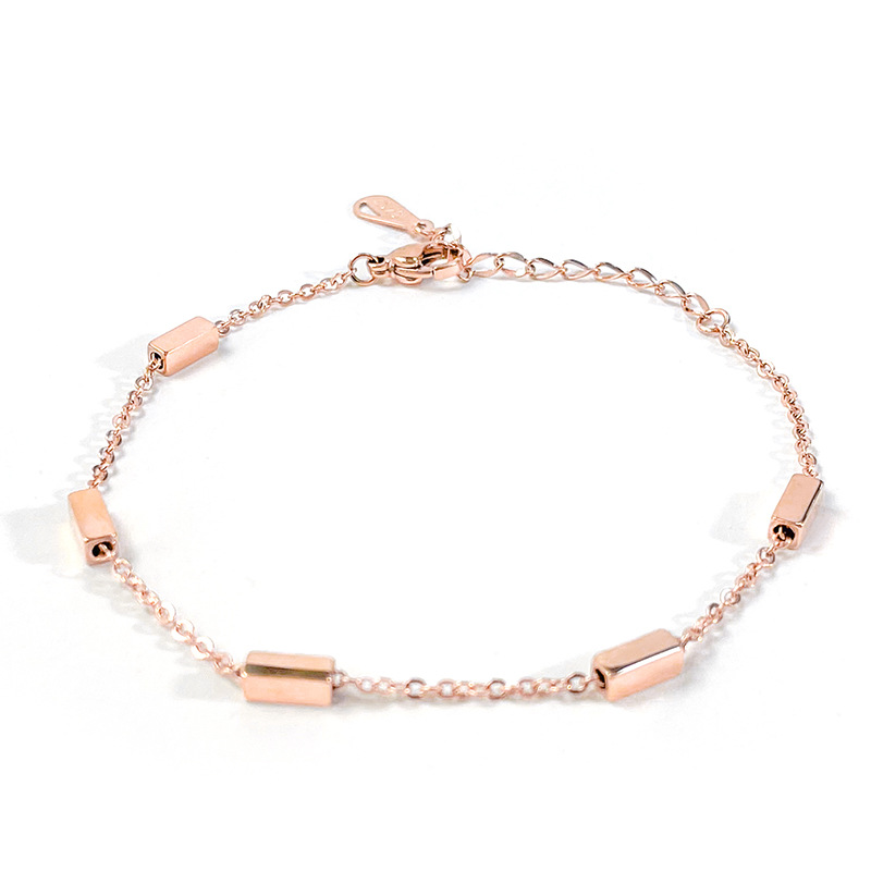 3D Rectangular Box Chain Bracelet - Water-Resistant Rose Gold Titanium Steel Jewelry