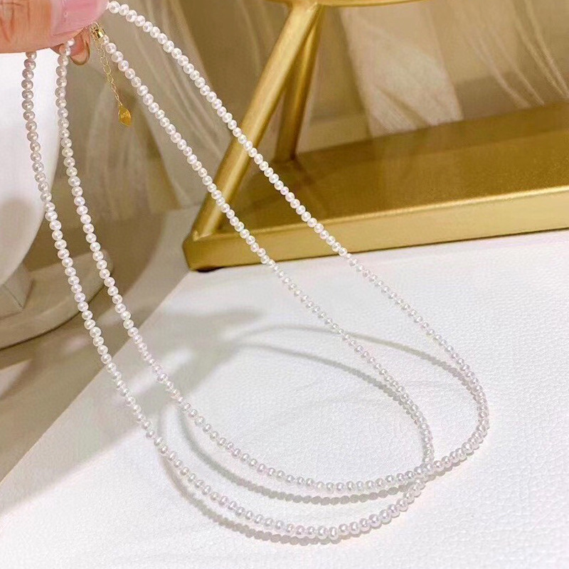 14K Gold Filled Freshwater Pearl Sweater Necklace - Long Layering Chain