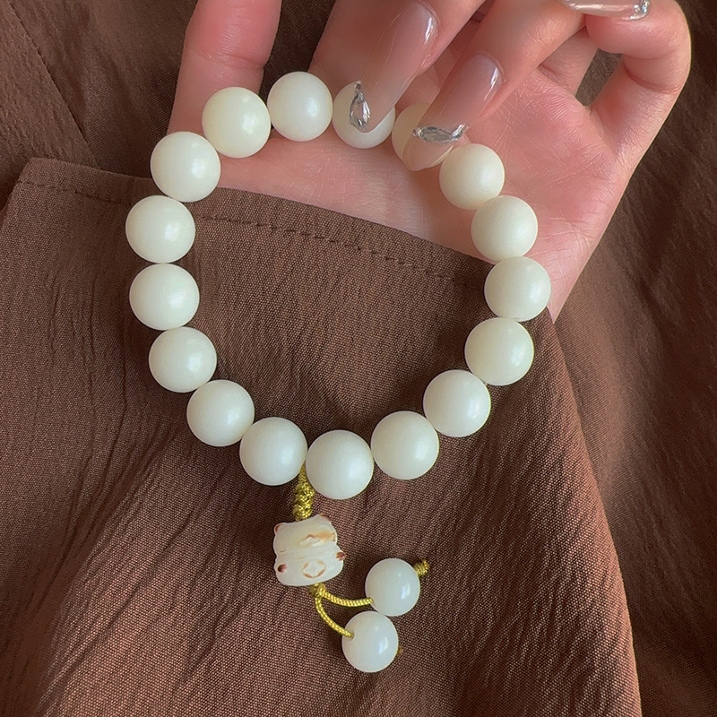 Natural Bodhi Root Bracelet - Carved Lucky Cat, Cat Paw & Nine-Tailed Fox Beaded Charm Bracelets