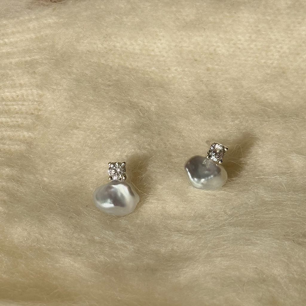 Baroque Freshwater Pearl Stud Earrings with S925 Silver Post