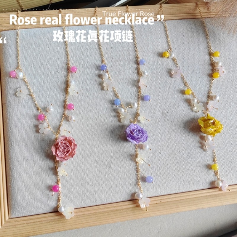 Ethereal Preserved Rose Necklace - Real Flower Pendant Jewelry