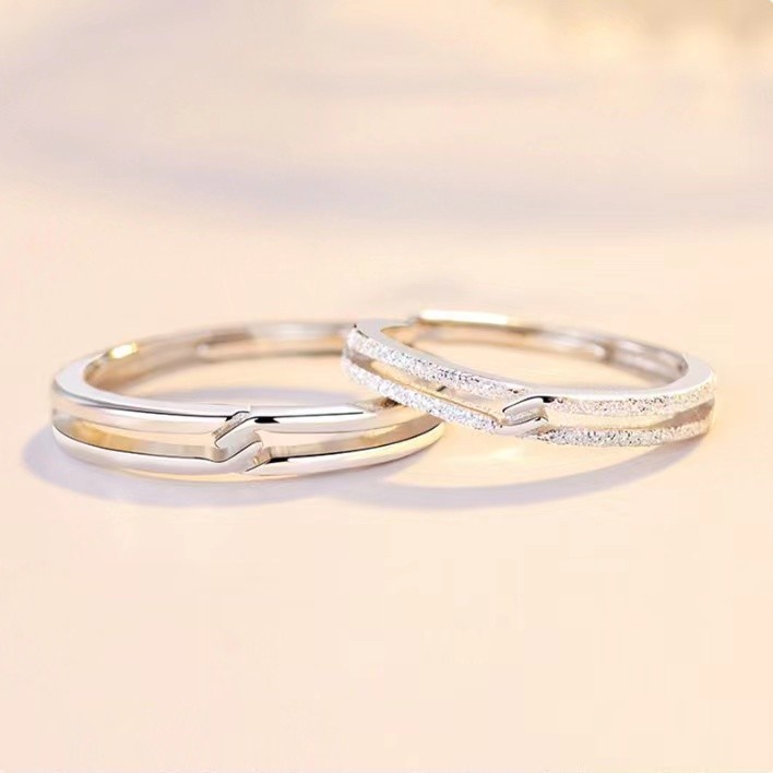 S925 Sterling Silver Couple Rings Set - Minimalist Adjustable Open Band, Promise & Matching Jewelry for Him and Her